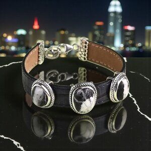Artisan Crafted ✦ White Buffalo Trilogy Bracelet ✦ Sterling Silver Black Leather